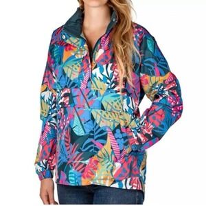 LAUREN JAMES‎ Anorak Pullover Jacket Tropical Leaf Print Hooded XXL